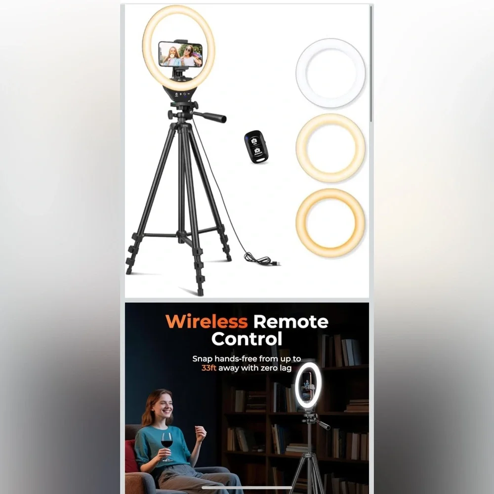 Sensyne 10” Ring Light with 50” Extendable Tripod Stand, LED Circle Lights